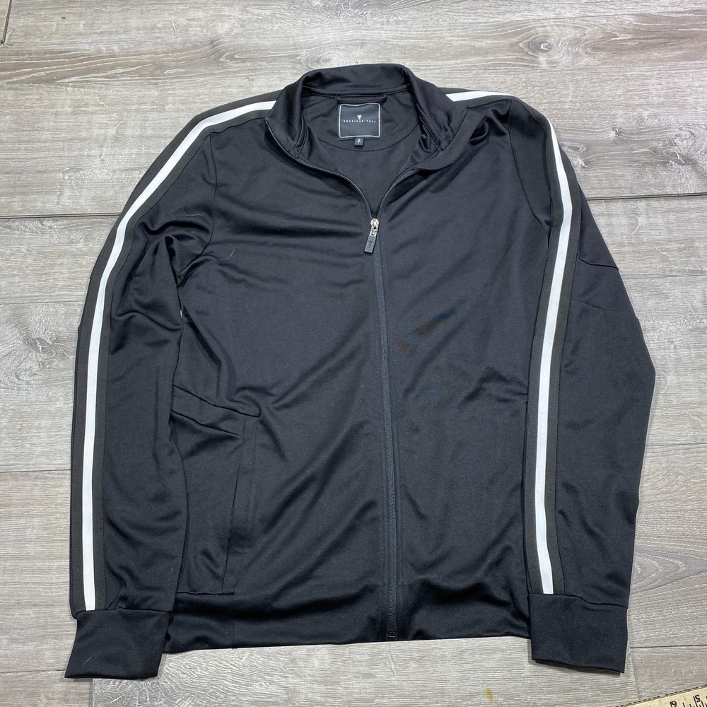 American Tall Track Jacket Mens Medium Tall‎ Black Stripe Sleeve Full Zip Sport